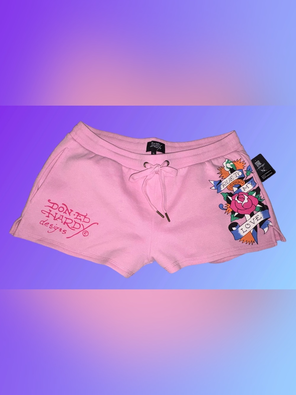 Ed Hardy Pink Tattoo Rose Graphic Lounge Shorts⭐️NWT⭐️
